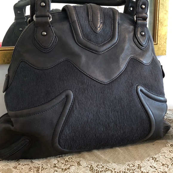 botkier Gray Leather & Animal Hair Satchel - Picture 3 of 8